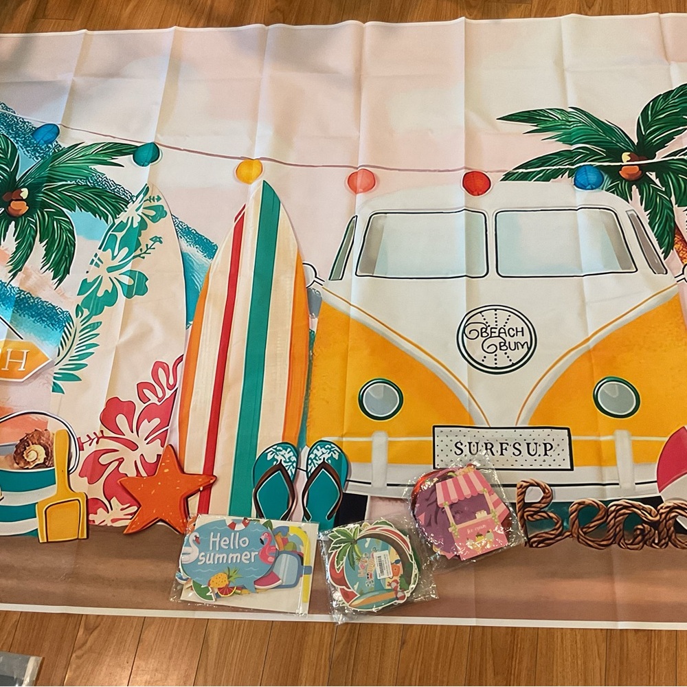 Beach/pool/summer Themed Party Decorations- photo backdrop and party props